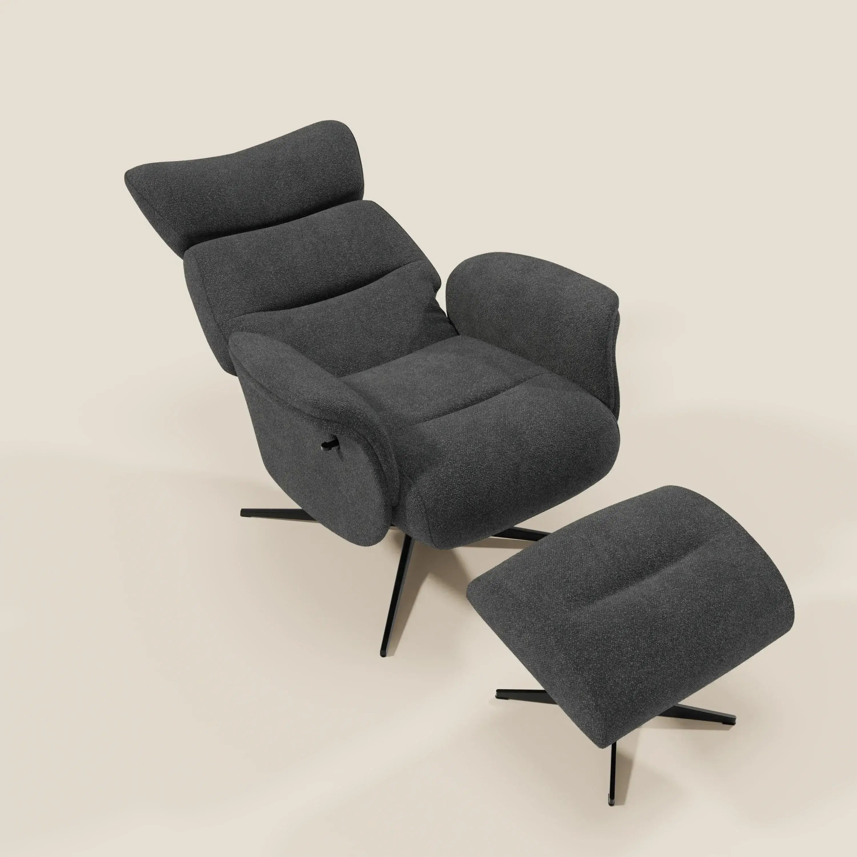 Lunor Relaxsessel mit Fußhocker aus wasserfestem Bouclé-Stoff T07