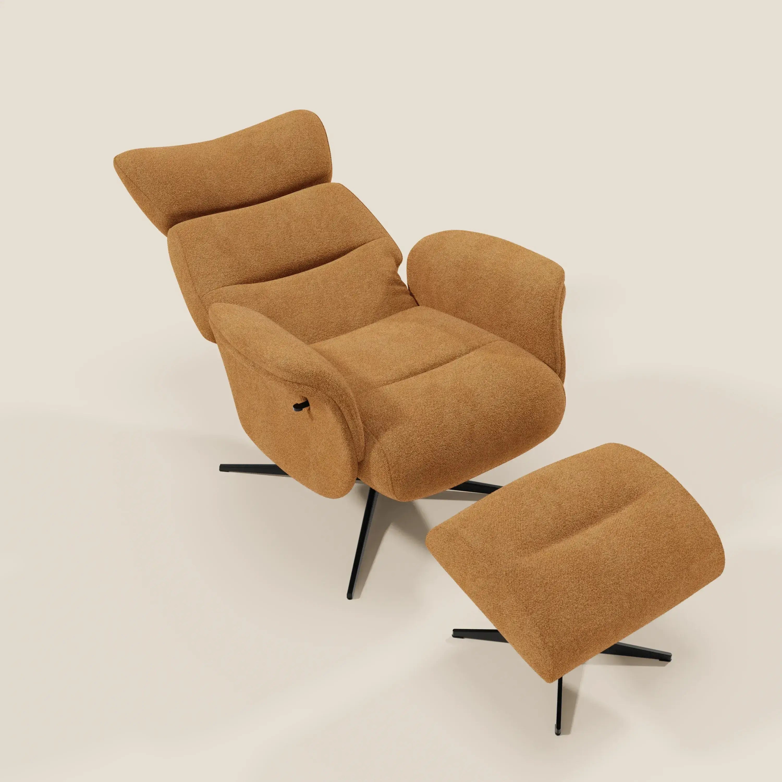 Lunor Relaxsessel mit Fußhocker aus wasserfestem Bouclé-Stoff T07