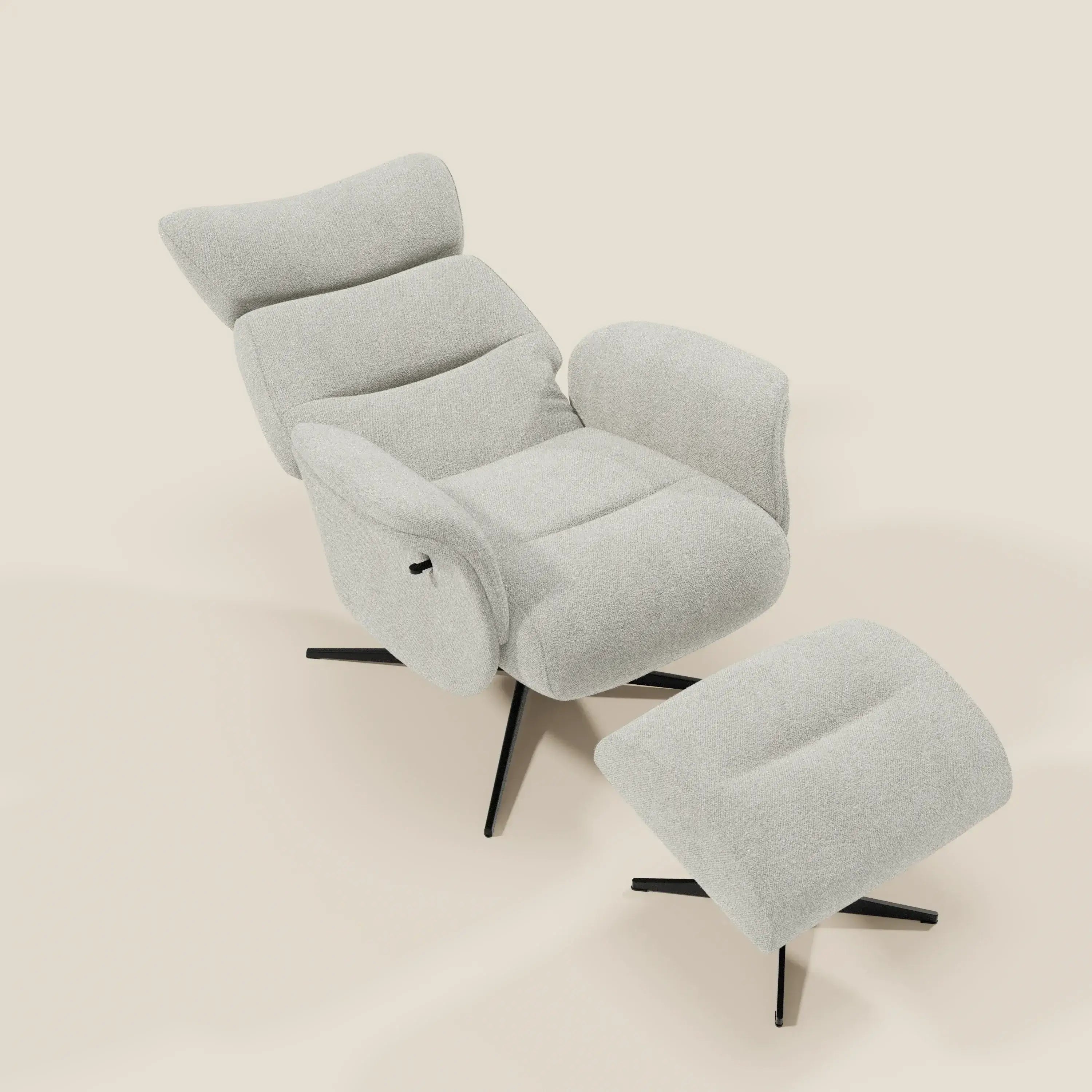 Lunor Relaxsessel mit Fußhocker aus wasserfestem Bouclé-Stoff T07