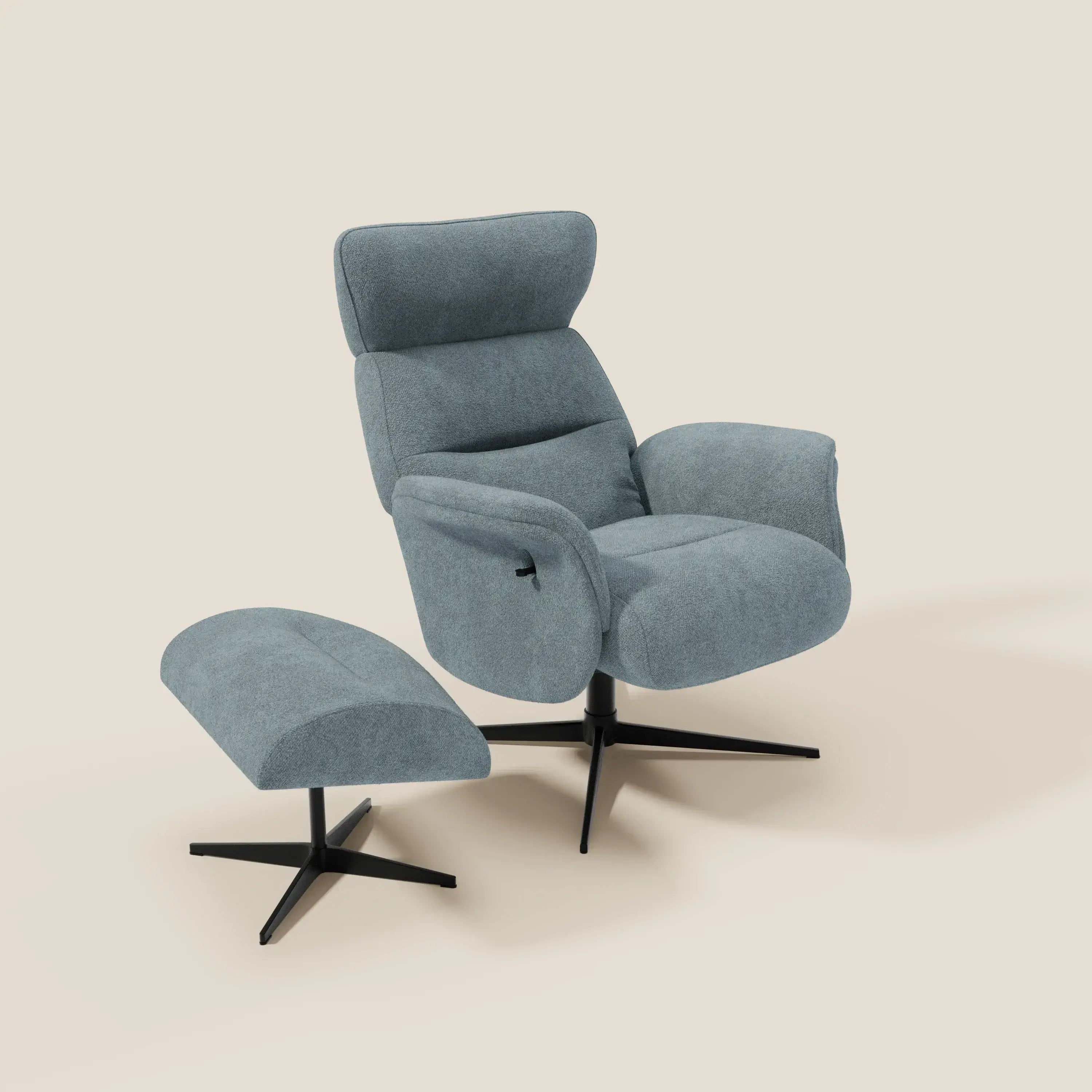 Lunor Relaxsessel mit Fußhocker aus wasserfestem Bouclé-Stoff T07