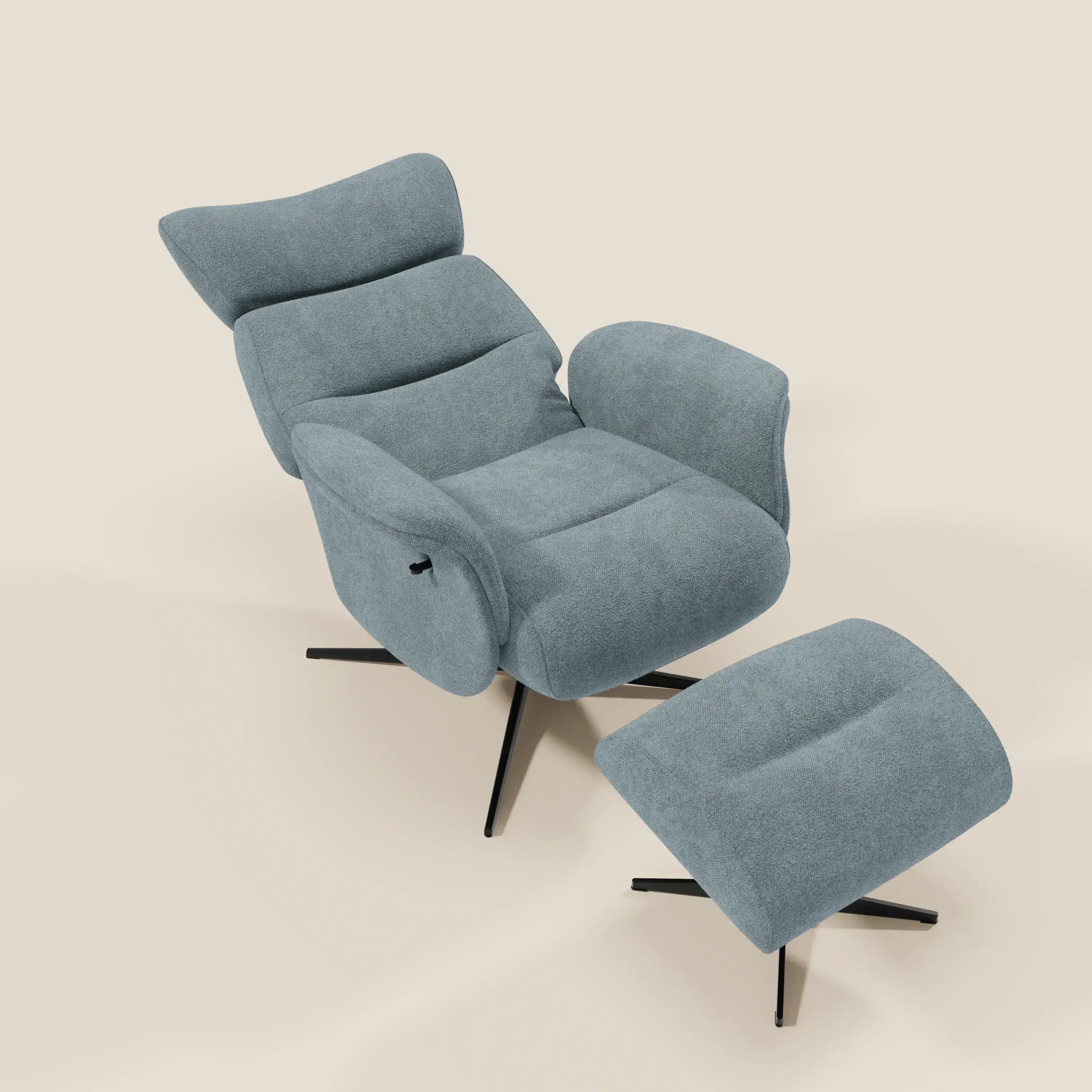 Lunor Relaxsessel mit Fußhocker aus wasserfestem Bouclé-Stoff T07