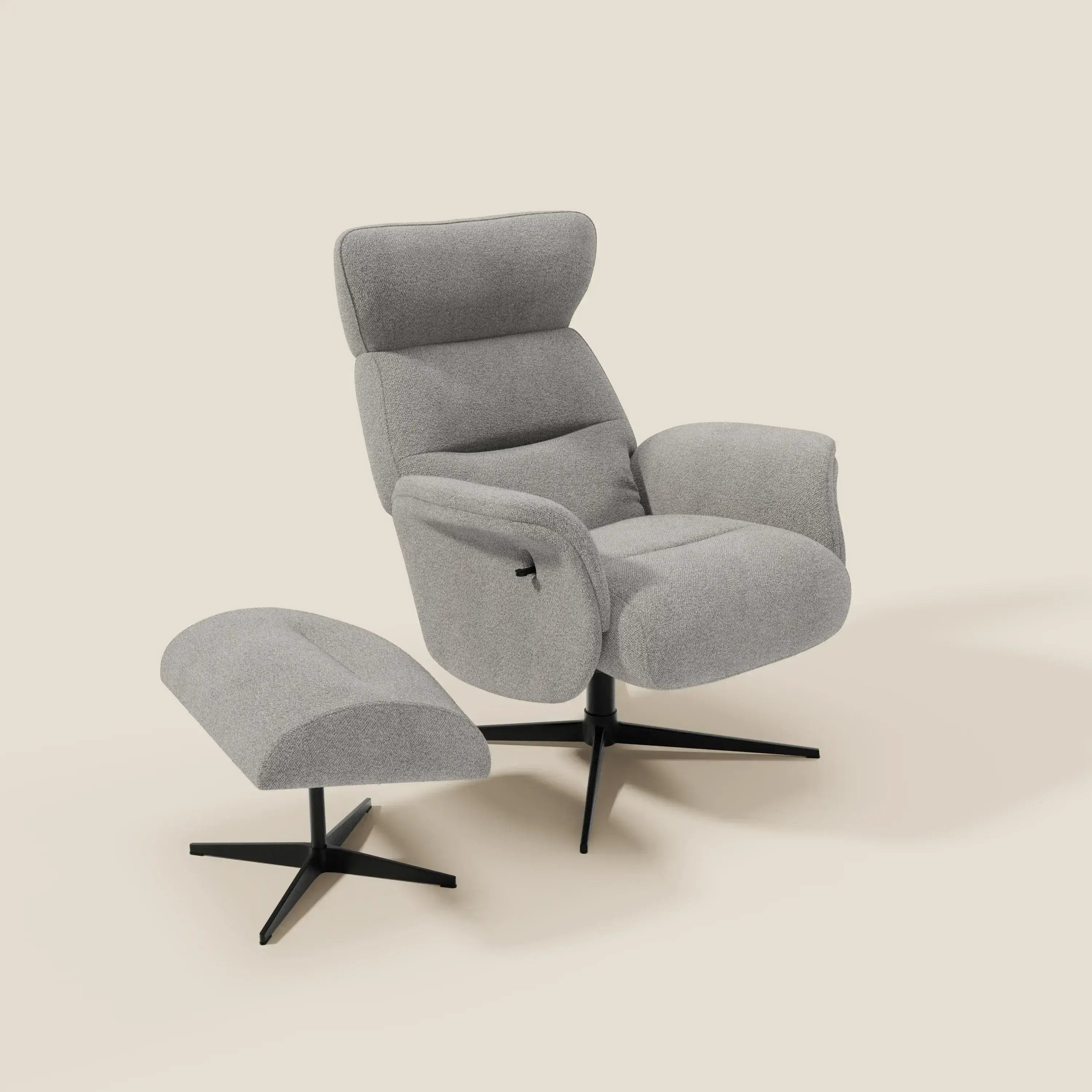 Lunor Relaxsessel mit Fußhocker aus wasserfestem Bouclé-Stoff T07