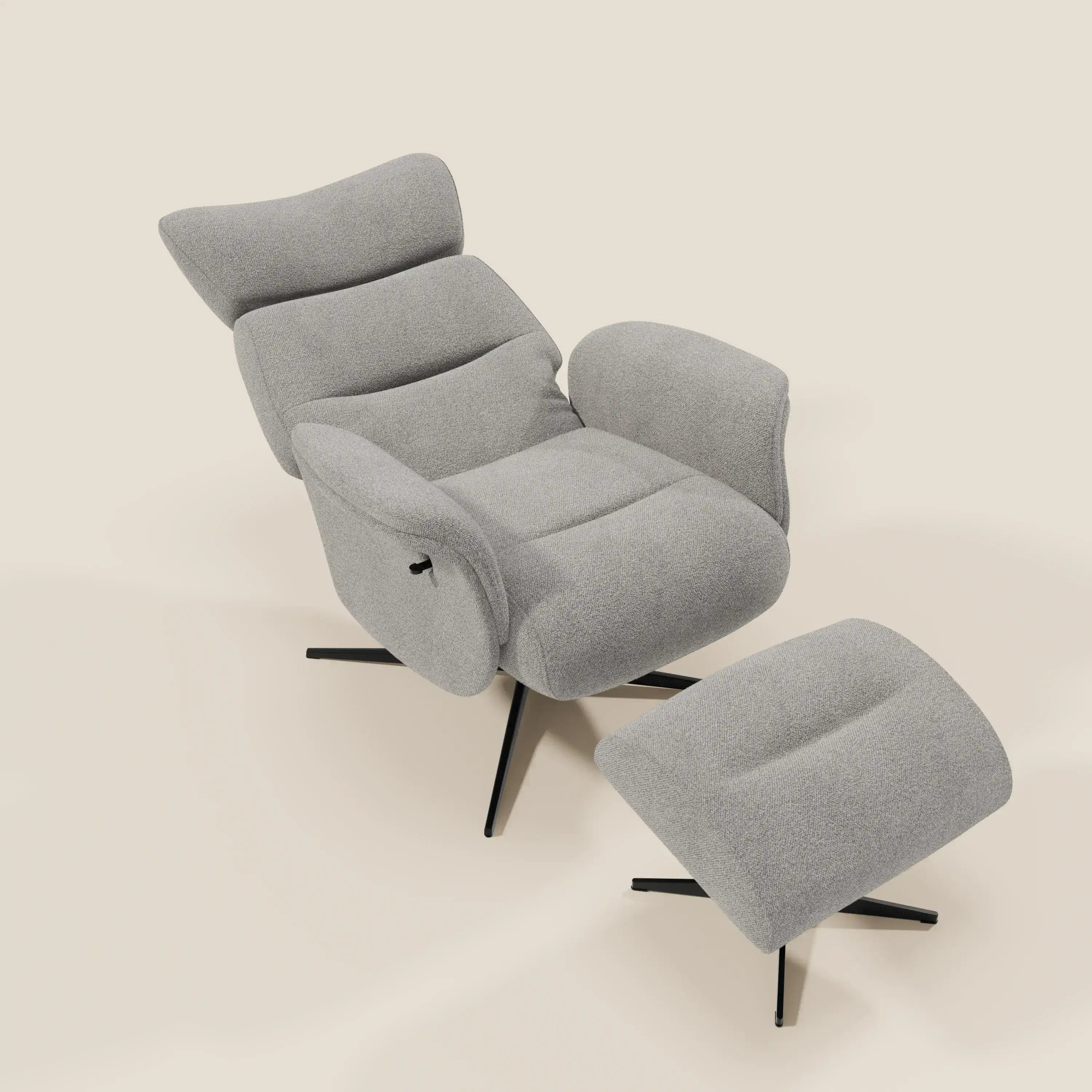 Lunor Relaxsessel mit Fußhocker aus wasserfestem Bouclé-Stoff T07