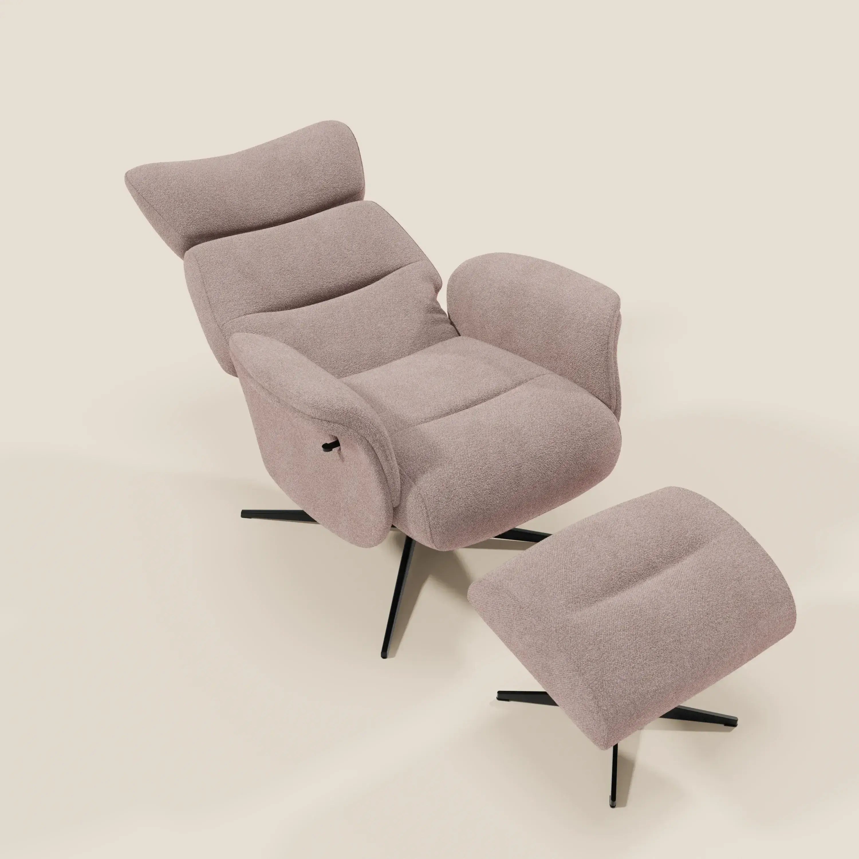 Lunor Relaxsessel mit Fußhocker aus wasserfestem Bouclé-Stoff T07