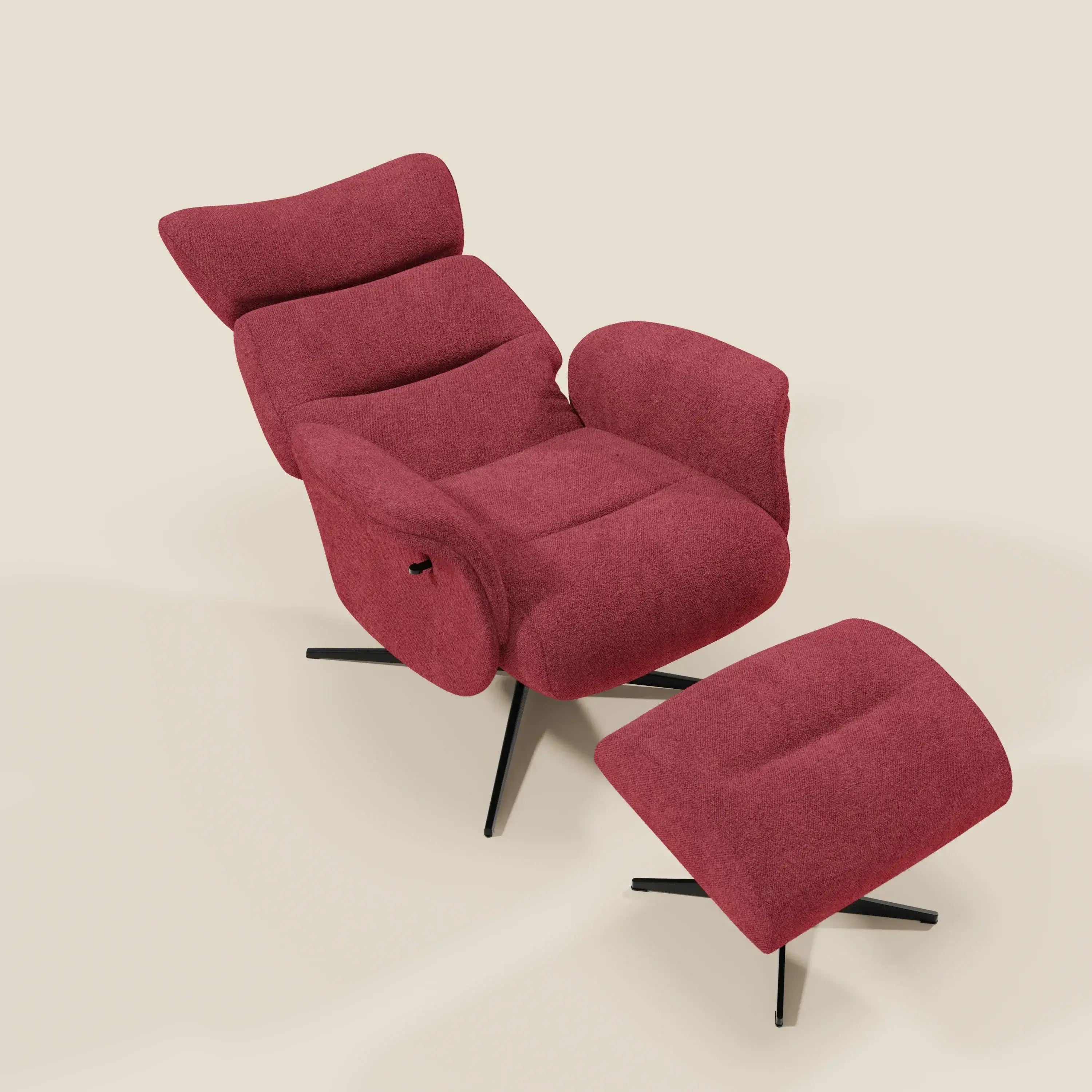 Lunor Relaxsessel mit Fußhocker aus wasserfestem Bouclé-Stoff T07