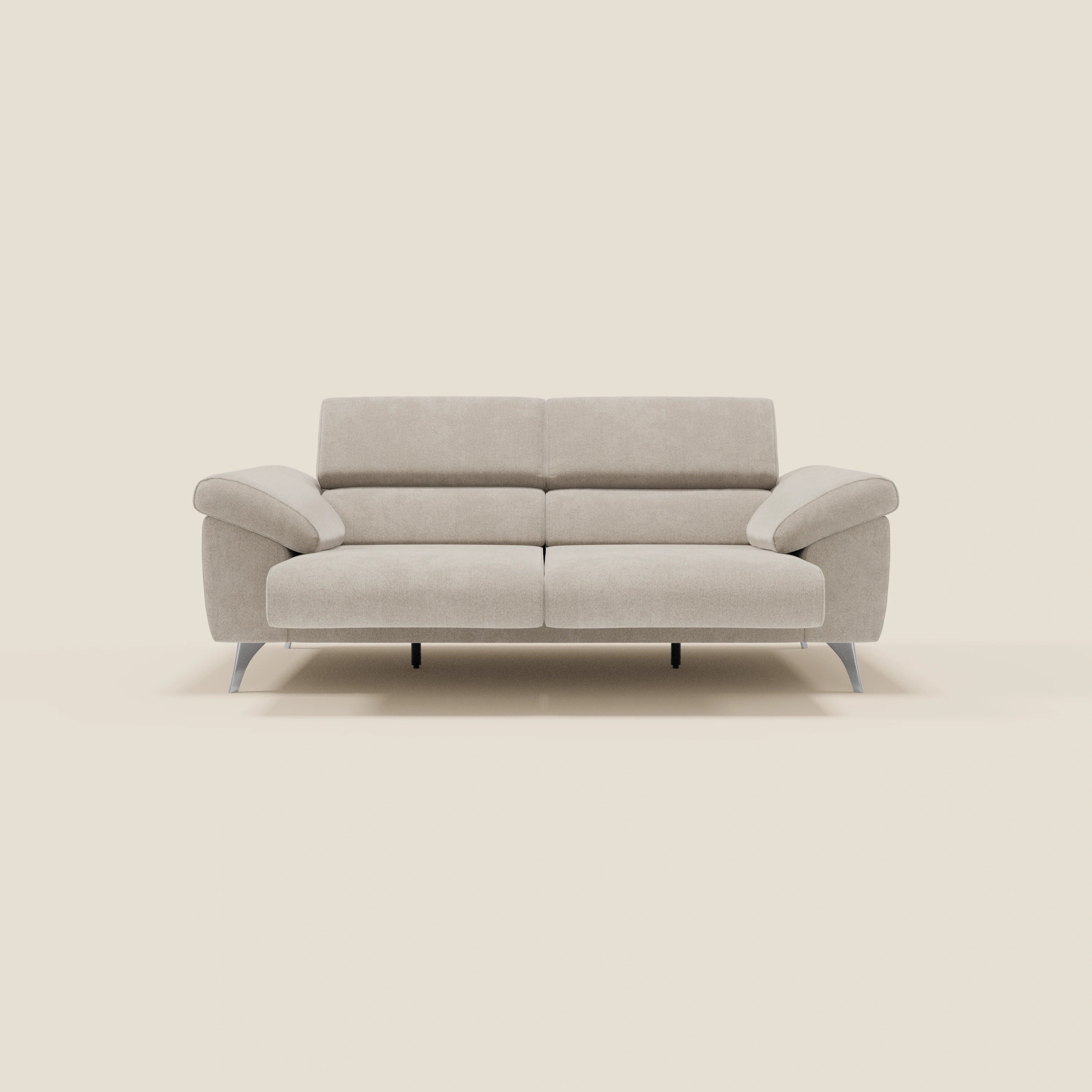 Donatello Sofa mit ausziehbaren Sitzen, Armlehnen mit Staufach und verstellbaren Kopfstützen aus abwaschbarem Stoff T23 Creme