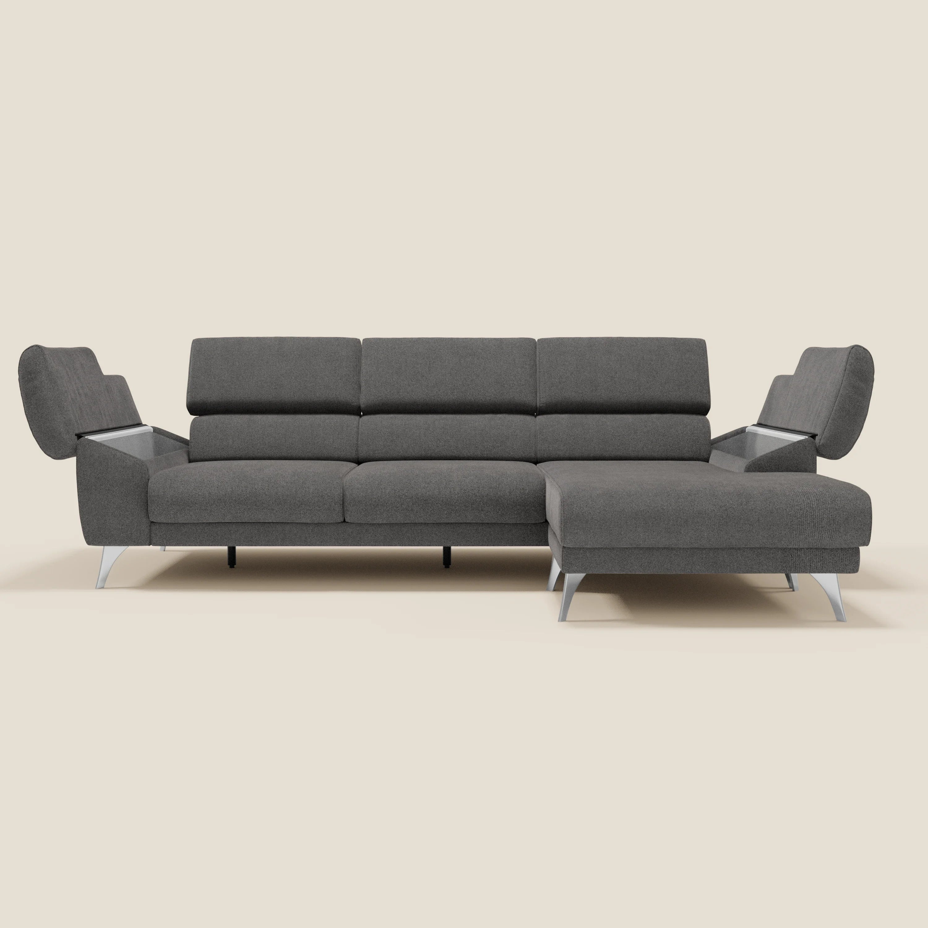 Donatello Ecksofa mit verschiebbaren Sitzen, Armlehnen mit Stauraum und Kopfstütze aus weichem, abwaschbarem Stoff T23 anthrazit