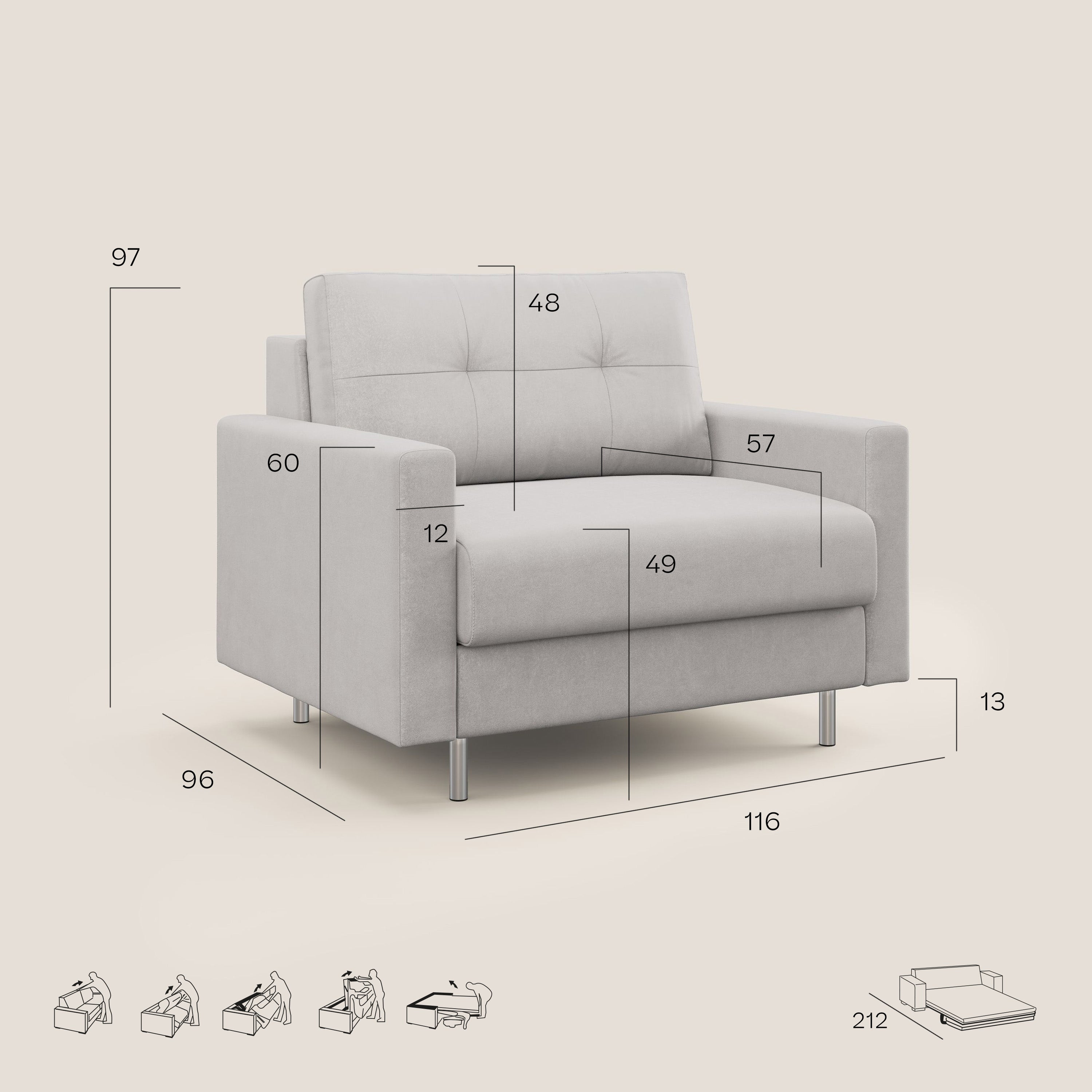 Megan poltrona letto in microfibra smacchiabile T11 petrolio - divani.store