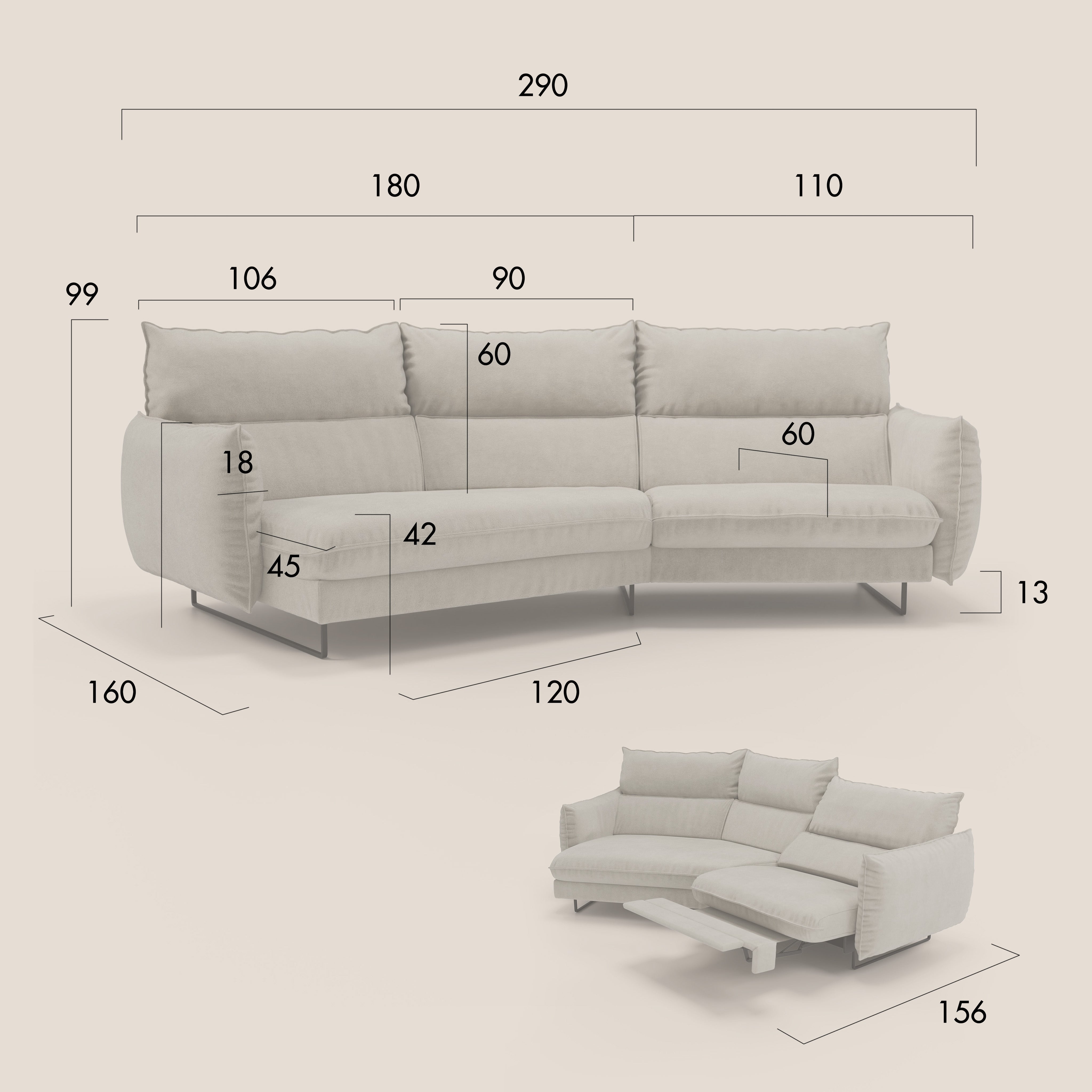 Monamour divano moderno angolare con opzione relax elettrico in microfibra smacchiabile impermeabile T11 rosso - divani.store