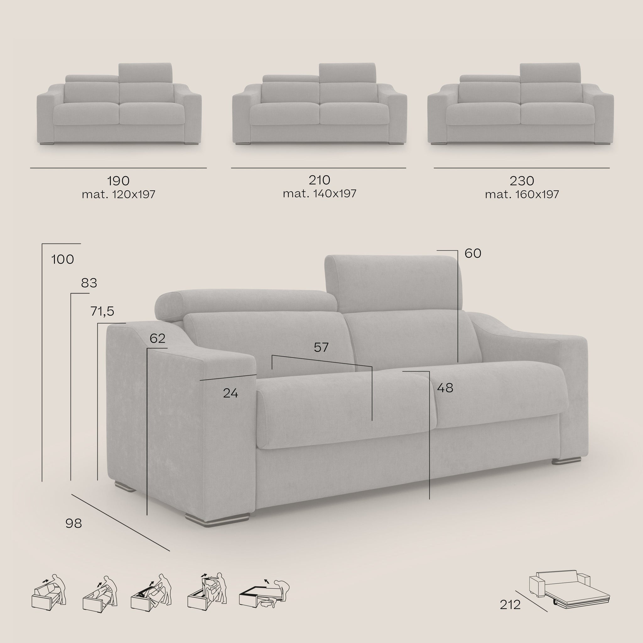 Bomber Schlafsofa aus weichem, wasserfestem Stoff T14