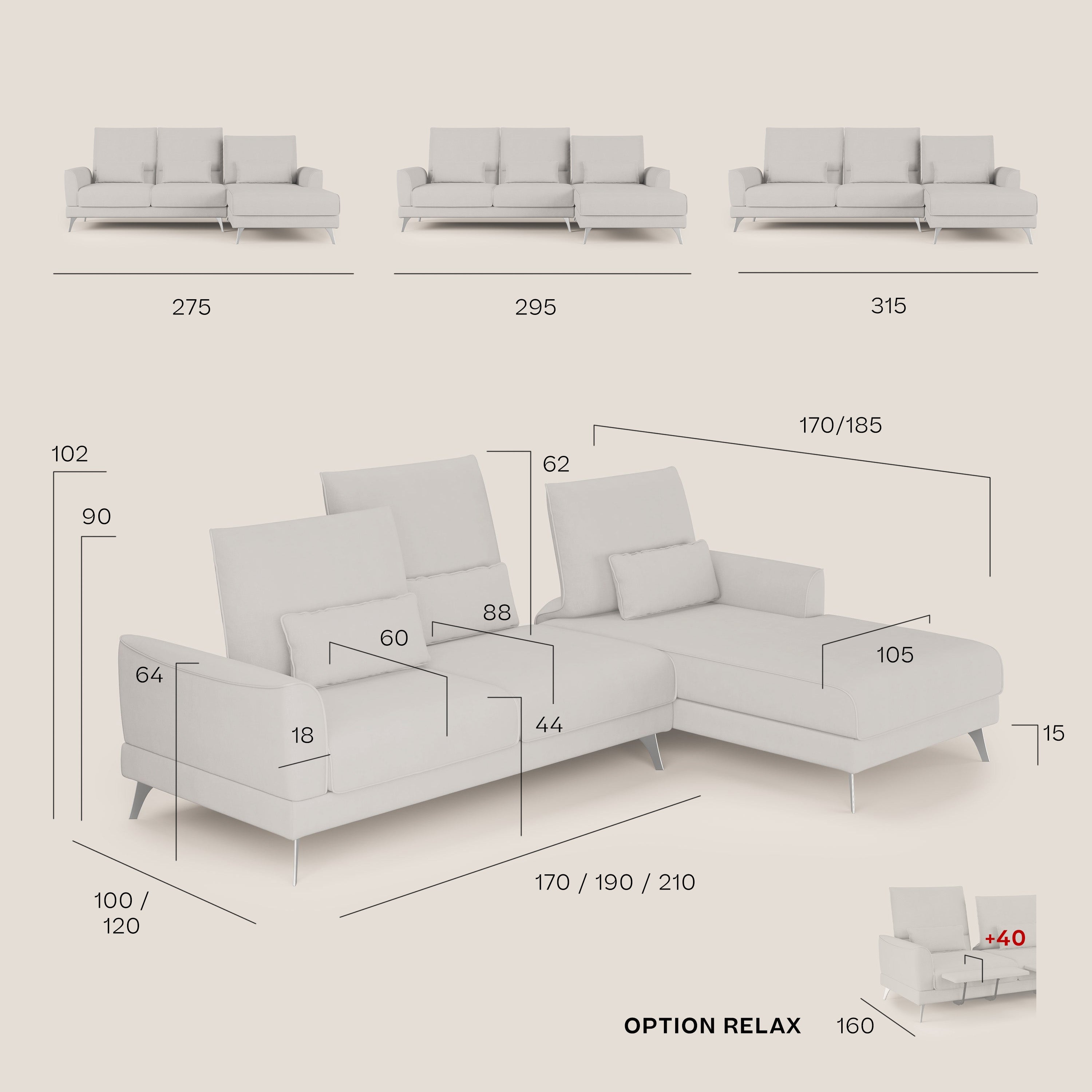 Tommy Divano angolare con relax e schienali traslanti in microfibra smacchiabile T11 panna - divani.store