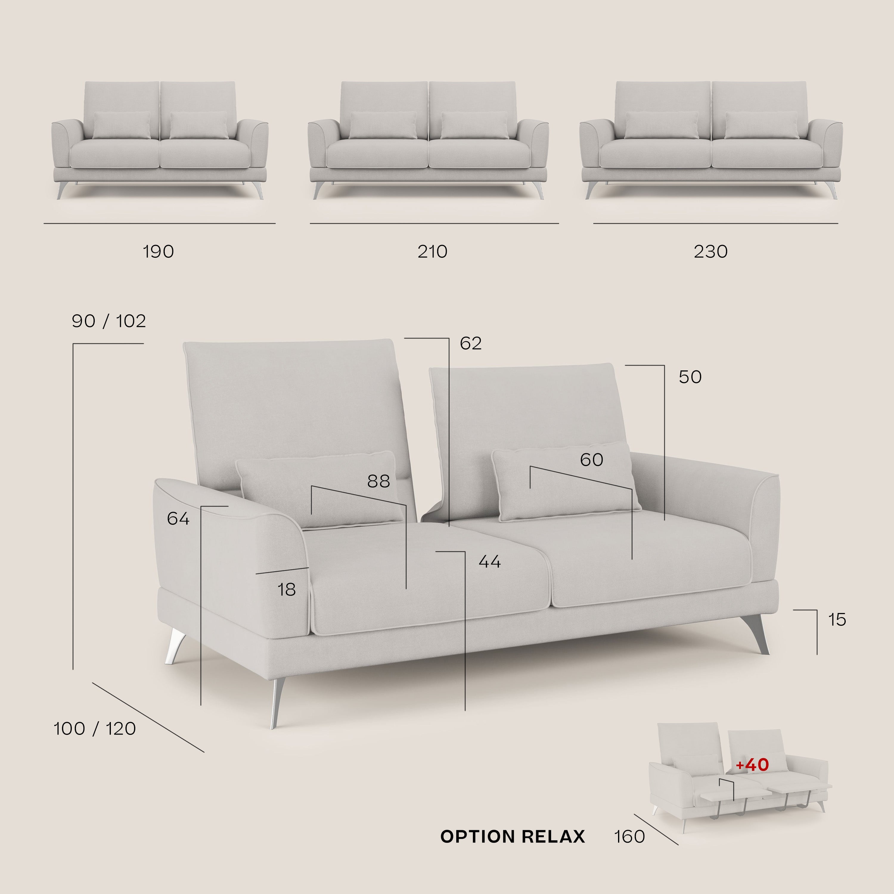 Tommy Divano relax con schienali traslanti in microfibra smacchiabile T11 tortora - divani.store