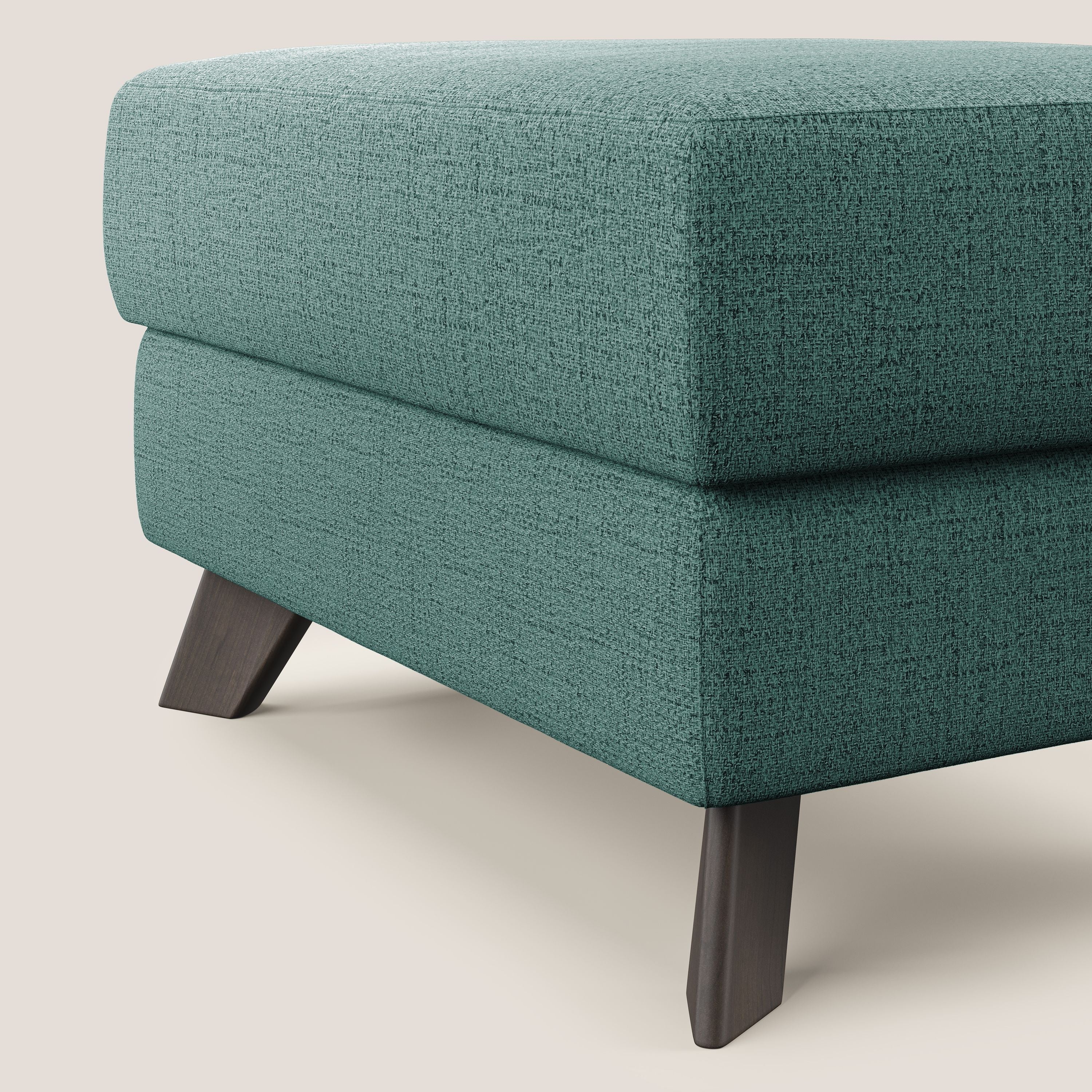 Moon Pouf contenitore e piedini alti in tessuto morbido impermeabile fiammato T03 verde acqua - divani.store