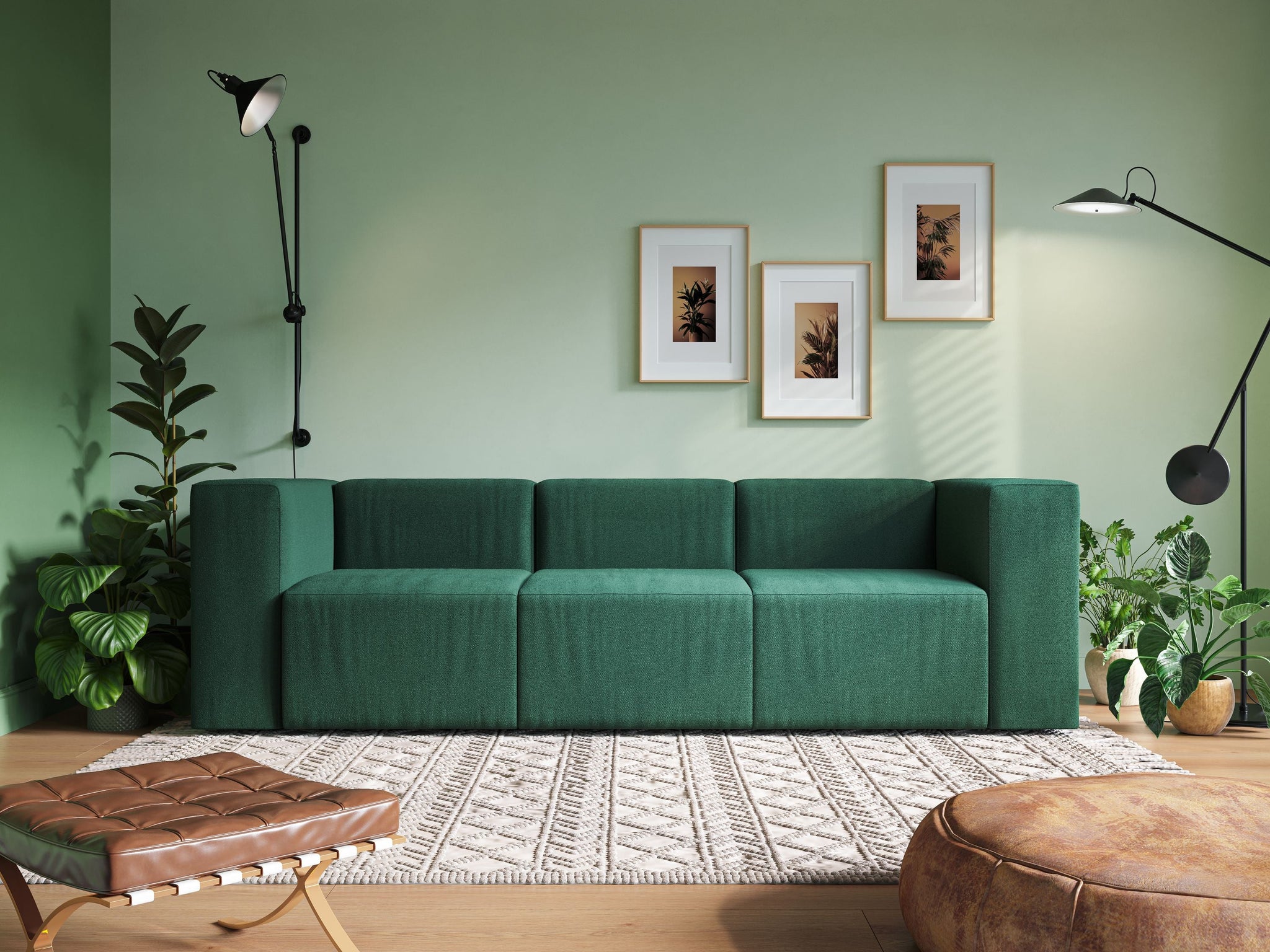 Nettuno Modulares 3-Sitzer-Sofa aus weichem Bouclé-Stoff T07