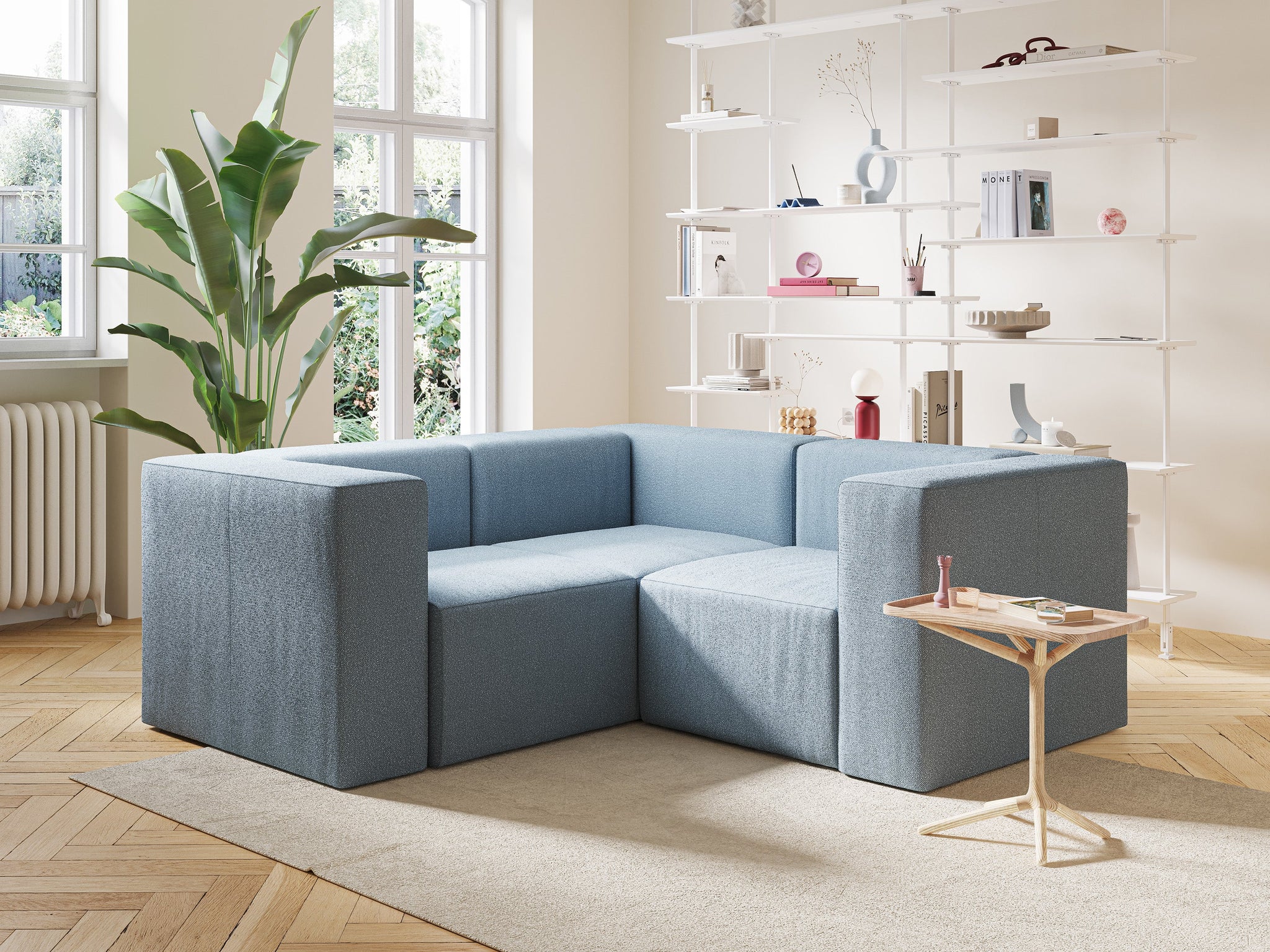 Nettuno wendbares Ecksofa und modulares Sektionssofa aus weichem Bouclé-Stoff T07