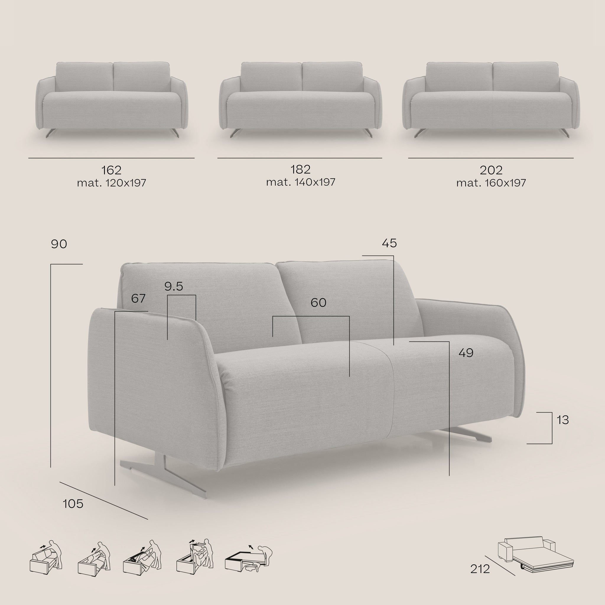 Texas modernes Schlafsofa aus wasserfestem Stoff T19