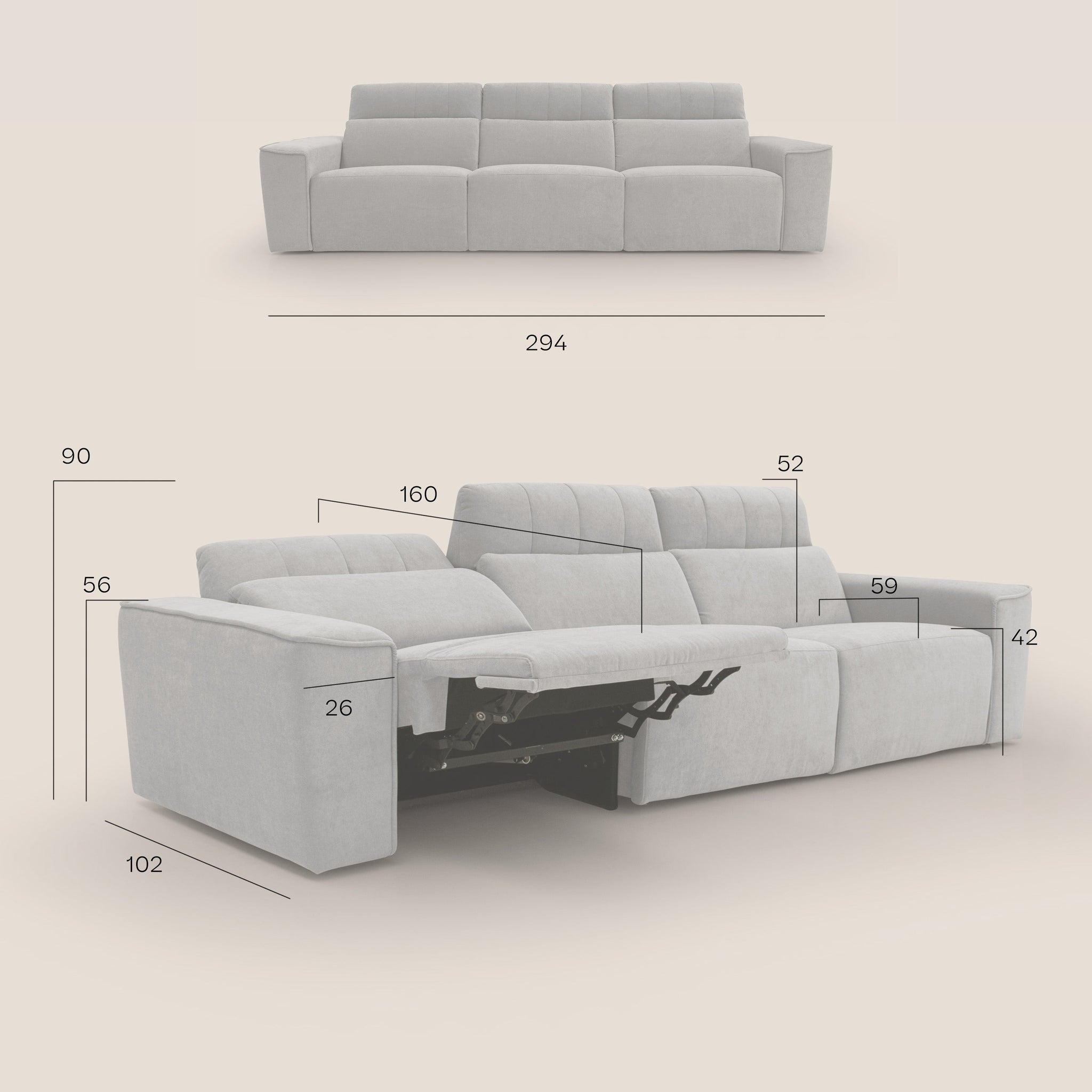 Clark modulares 3-Sitzer-Sofa mit elektrischer Relax-Option aus wasserfestem, abwaschbarem Stoff T17