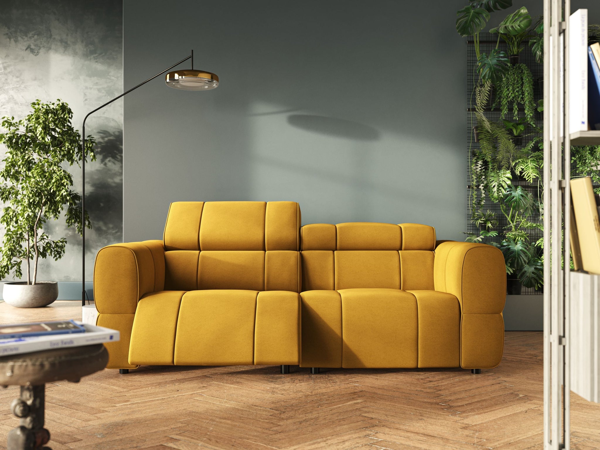 Giotto modulares Sofa mit elektrischer Relaxoption aus wasserfestem Samt T09