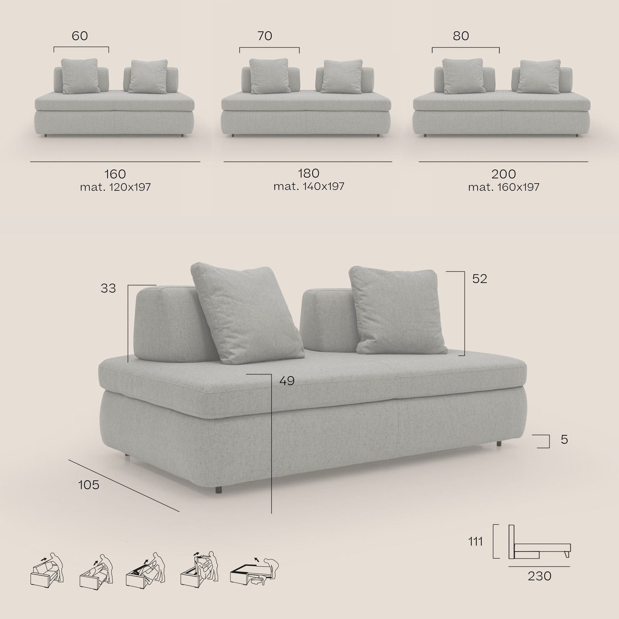 GRANSASSO Schlafsofa mit innovativem DESIGN aus wasserfestem Stoff T03