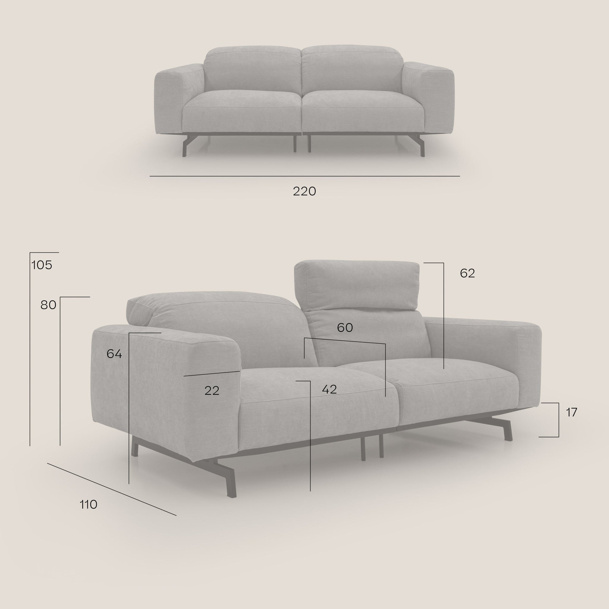 Sakura Modulsofa aus weichem, wasserfestem geflammtem Stoff T14